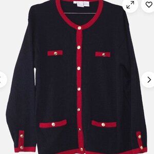 Silk collection Silk Wool Blend Black Red Trim Gold Button sweater vintage L